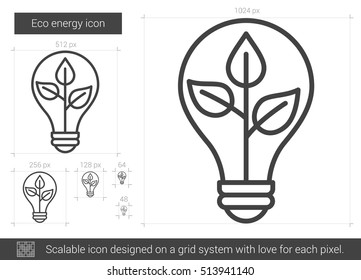 Eco-Energie-Vektorsymbol einzeln auf weißem Hintergrund. Eco Energy Line Symbol für Infografik, Website oder App. Skalierbares Symbol, das auf einem Gittersystem entworfen wurde.