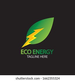 Logotipo del vector de energía ecológica con símbolo de hoja. Color verde con gráfico brillante o delgado. Naturaleza y electricidad renovables. Este logotipo es adecuado para tecnología, reciclaje, orgánico.