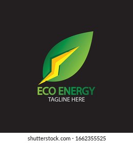 Logotipo del vector de energía ecológica con símbolo de hoja. Color verde con gráfico brillante o delgado. Naturaleza y electricidad renovables. Este logotipo es adecuado para tecnología, reciclaje, orgánico.