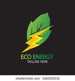 Logotipo del vector de energía ecológica con símbolo de hoja. Color verde con gráfico brillante o delgado. Naturaleza y electricidad renovables. Este logotipo es adecuado para tecnología, reciclaje, orgánico.