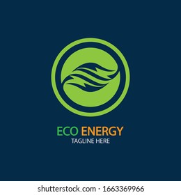 Logotipo del vector de energía ecológica con símbolo de hoja. Color verde con gráfico brillante o delgado. Naturaleza y electricidad renovables. Este logotipo es adecuado para tecnología, reciclaje, orgánico.