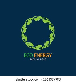 Logotipo del vector de energía ecológica con símbolo de hoja. Color verde con gráfico brillante o delgado. Naturaleza y electricidad renovables. Este logotipo es adecuado para tecnología, reciclaje, orgánico.