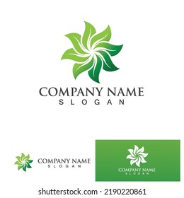 Eco Energy Vector Logo with leaf symbol. Green color with flash or thunder graphic. Nature and electricity renewable. This logo is suitable for technology, recycle, organic.