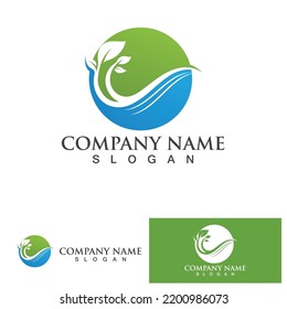 Eco Energy Vector Logo with leaf symbol. Green color with flash or thunder graphic. Nature and electricity renewable. This logo is suitable for technology, recycle, organic.