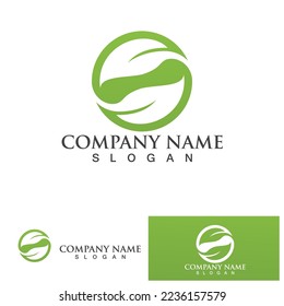 Eco Energy Vector Logo with leaf symbol. Green color with flash or thunder graphic. Nature and electricity renewable. This logo is suitable for technology, recycle, organic.