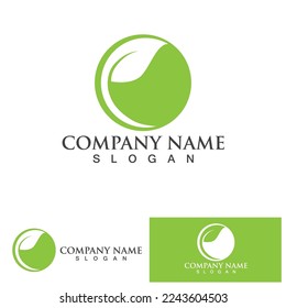 Eco Energy Vector Logo with leaf symbol. Green color with flash or thunder graphic. Nature and electricity renewable. This logo is suitable for technology, recycle, organic.
