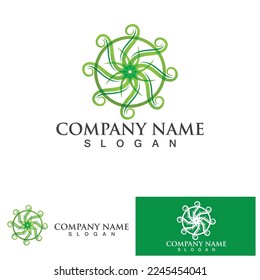 Eco Energy Vector Logo with leaf symbol. Green color with flash or thunder graphic. Nature and electricity renewable. This logo is suitable for technology, recycle, organic.