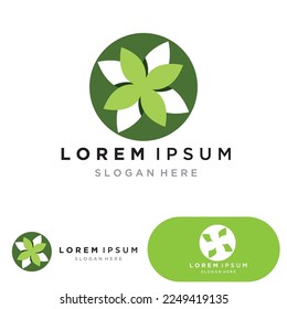 Eco Energy Vector Logo with leaf symbol. Green color with flash or thunder graphic. Nature and electricity renewable. This logo is suitable for technology, recycle, organic.