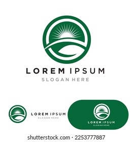 Eco Energy Vector Logo with leaf symbol. Green color with flash or thunder graphic. Nature and electricity renewable. This logo is suitable for technology, recycle, organic.