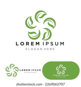 Eco Energy Vector Logo with leaf symbol. Green color with flash or thunder graphic. Nature and electricity renewable. This logo is suitable for technology, recycle, organic.