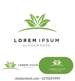 Eco Energy Vector Logo with leaf symbol. Green color with flash or thunder graphic. Nature and electricity renewable..