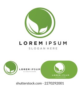 Eco Energy Vector Logo with leaf symbol. Green color with flash or thunder graphic. Nature and electricity renewable..