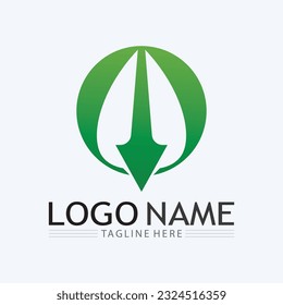 Eco Energy Vector Logo with leaf symbol. Green color with flash or thunder graphic. Nature and electricity renewable. This logo is suitable for technology, recycle, organic.