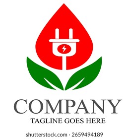 Logotipo del Vector de la energía de Eco con el símbolo de la hoja. Color verde con flash o gráfico de trueno. Naturaleza y electricidad renovable. Este logotipo es adecuado para la tecnología, reciclar, orgánico, enchufe.