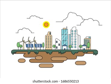 construcción de ciudades ecológicas en ilustración plana vectorial, diseño de paisajes urbanos ecológicos para fondo