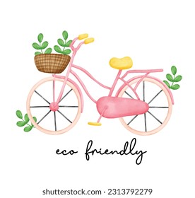 Símbolo de bicicleta rosa ecológico, respetuoso con el medio ambiente, ahorre energía pintura acuarela
