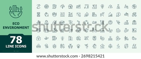 ECO Environment icon set. Energy icon set in linear style. Minimalist icons pack. Pack of forest, ecology, earth, sustainability, green, ecosystem and more. Vector illustration.