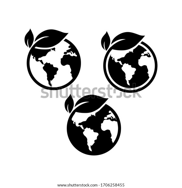 Eco environment icon in trendy flat style isolated\
on white background. Eco electric vector sign in black. Planet and\
leafs symbol. Vector illustration for graphic design, logo, Web,\
UI, mobile app.