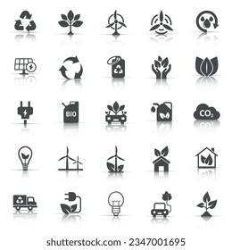 Eco environment icons set in flat style. Ecology vector illustration on white isolated background. Bio emblem sign business concept.
