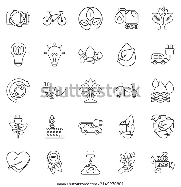 Eco environment icons set in flat style. Ecology\
vector illustration on white isolated background. Bio emblem sign\
business concept.