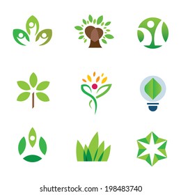 Eco environment logo awareness green tree nature community icon set