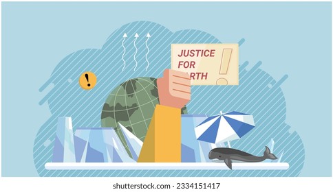 Eco, environmental protection activist volunteer holding banner. Save our planet demonstration, climate change protesters flat vector illustration. Ecology activism manifesting. Rights and democracy