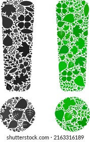 Eco-Ausrufezeichen Symbol-Zusammensetzung der Blumenblätter in Grün-und natürlichen Farbtönen. Ökologische Umwelt Vektorkonzept für Ausrufezeichen Symbol.