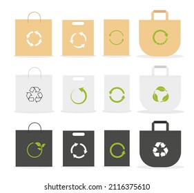 Eco fabric bag mockup with typography design. Print for craft eco bag. Textile reusable pack. Care about the environment. Zero waste. Vector illustration isolated on white background