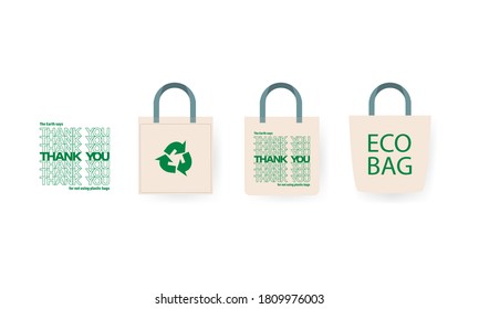 Eco fabric cloth bag. Vector on isolated white background. EPS 10