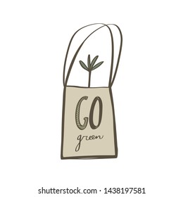 Eco fabric cloth bag. Zero waste life. Care about environment. Vector illustration.
