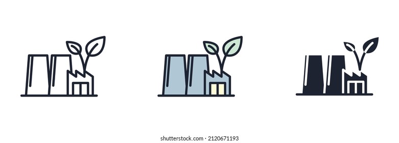 Eco Factory. Green and Ecology Factory icon symbol template for graphic and web design collection logo vector illustration