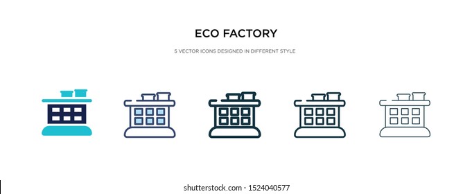 eco factory icon in different style vector illustration. two colored and black eco factory vector icons designed in filled, outline, line and stroke style can be used for web, mobile, ui