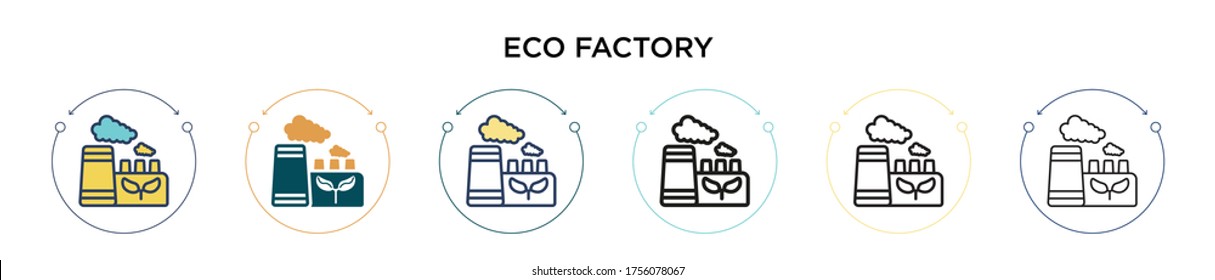Eco Fabrik Icon in gefüllt, dünne Linie, Umriss und Strich Stil. Vektorgrafik von zwei farbigen und schwarzen Vektorgrafik-Designs von Fabriken für mobile, iPhone-, web-basierte