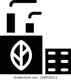 Eco Factory Icon With Glyph Style, Energy Sign And Symbol Isolated On White Background