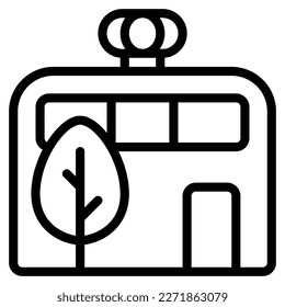 eco factory icon with outline style and 64 px base. Suitable for website design, logo, app, ui, and etc.