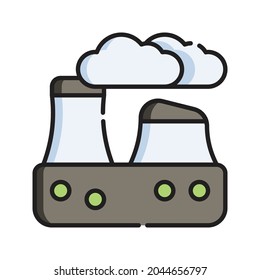 Eco Factory Icon Vector Illustration. Flat Outline Cartoon. Sustainable Energy Icon Concept Isolated Premium Vector