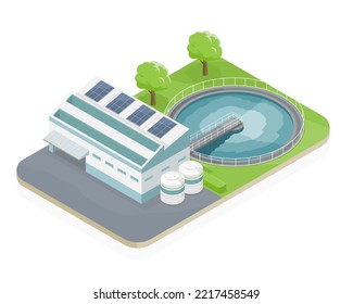 Eco Factory Plant Wastewater Treatment Small Section Ecology For Clean Water Isometric Vector