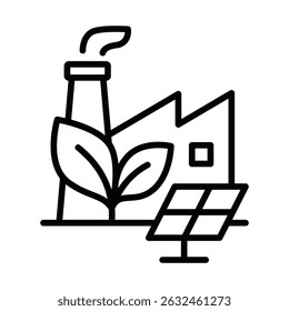 Eco factory solar panel vector illustration. Editable stroke.