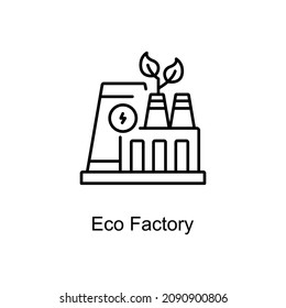 Icono de contorno vectorial de fábrica ecológica para web aislada en archivo EPS 10 de fondo blanco