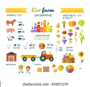 Eco farm infographic vector elements. Flat design