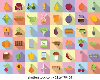 Eco farming icons set flat vector. Agriculture farmer. Local produce