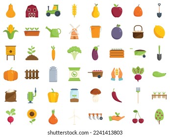 Eco farming icons set flat vector. Agriculture farmer. Local produce isolated