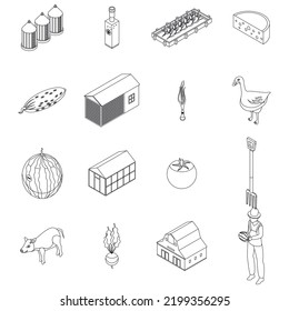 Eco Farming Icons Set. Isometric Set Of Eco Farming Vector Icons Outline Thin Lne Isolated On White