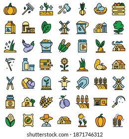 Eco farming icons set. Outline set of eco farming vector icons thin line color flat on white