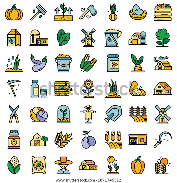Eco farming icons set. Outline\
set of eco farming vector icons thin line color flat on\
white