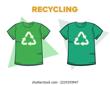 Eco fashion stock. Environmental Conservation recycling t-shirts stock illustration. Green T-shirt made from recycled materials. Recycling clothes. Tshirt, textile, garment. Laundry concept.