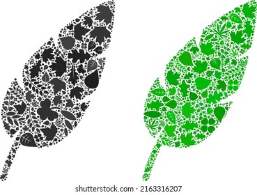 Eco Feder Ikone Zusammensetzung der Blumenblätter in Grün und natürlichen Farbtönen. Ökologische Umwelt Vektorvorlage für Feder-Symbol. Das Vektorbild der Feder besteht aus grünen Blumenteilen.
