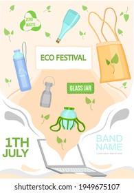 Eco festival concept poster. Environment inscription on green background with announcement