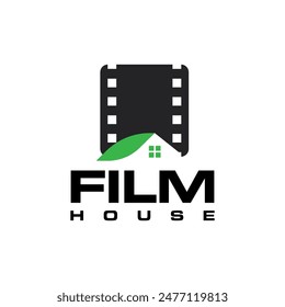 Eco Film House Logo Design Plantilla. Diseño de logotipos de producción de cine. Vector de Diseño de Película de Estudio. Logo de la producción de cine inmobiliario.