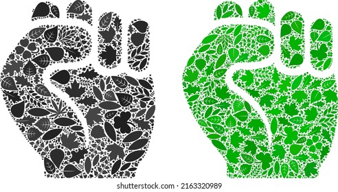 Eco fist icon mosaic of herbal leaves in green and natural color tones. Ecological environment vector concept for fist icon. Fist vector image is formed of green herbal icons.